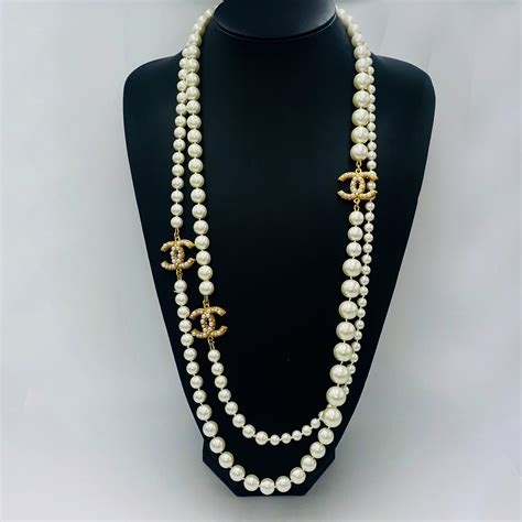 chanel faux pearl cc necklace|authentic chanel pearl necklace.